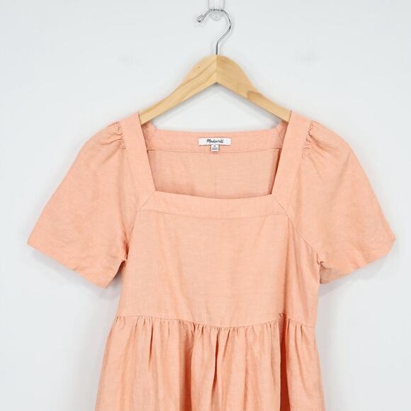 Madewell Linen Blend Allie Square Neck Mini Dress Faded Sunset Size XS - Picture 3 of 8